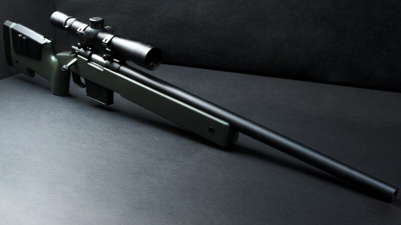 green sniper rifle with scope