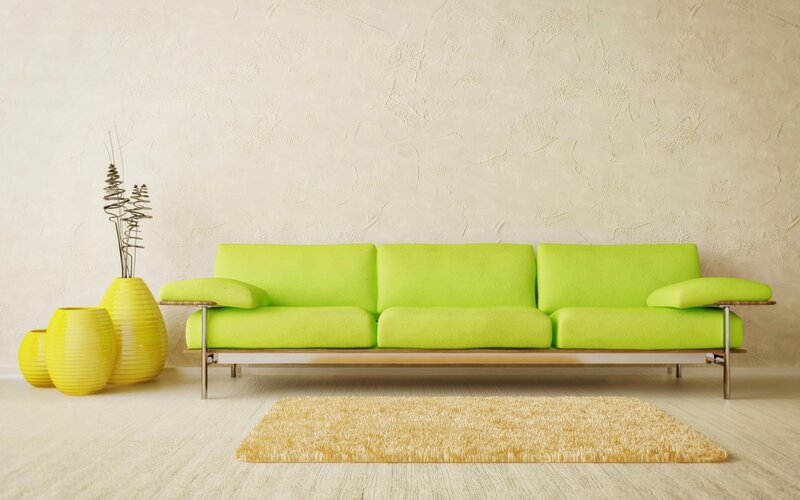 Green sofa in modern living room