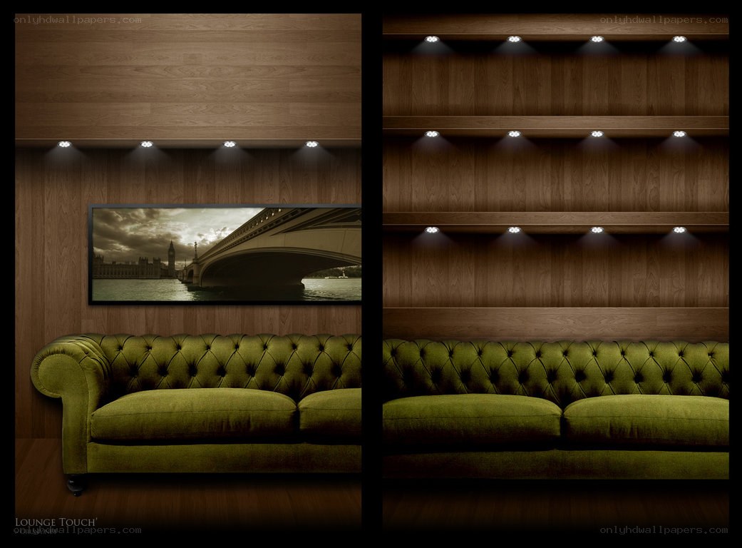 Green sofa in wood lounge