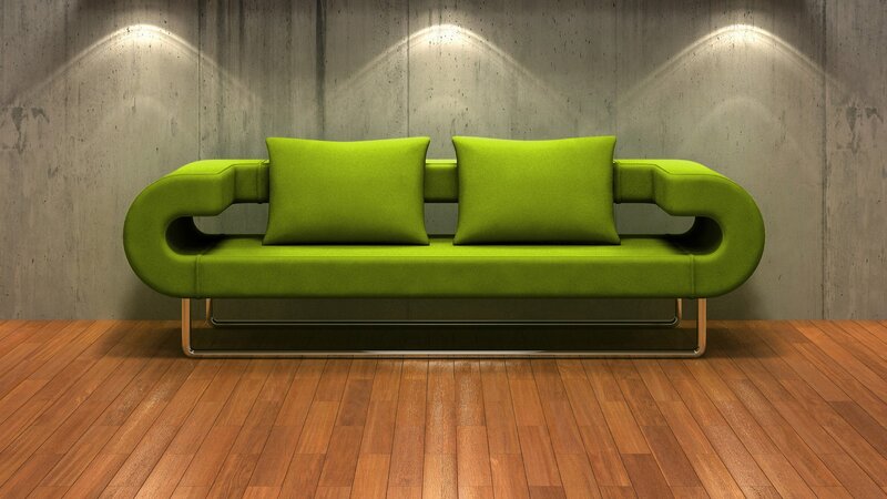 Green Sofa with Pillows — Minimalist