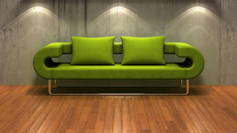 Green Sofa with Pillows