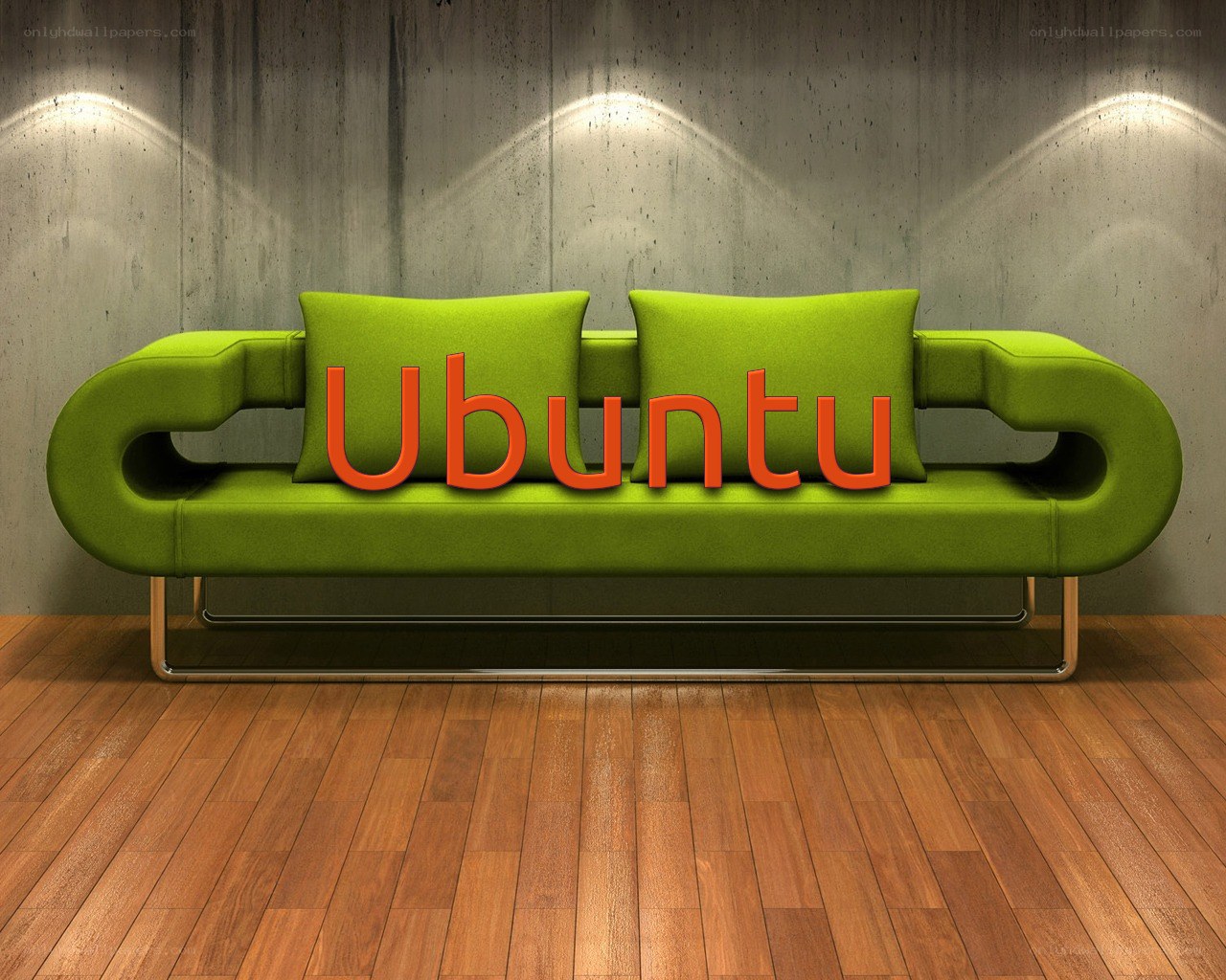 Green sofa with Ubuntu text