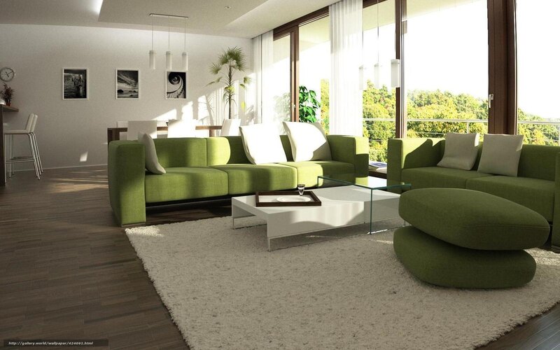 Green Sofas in Living Room