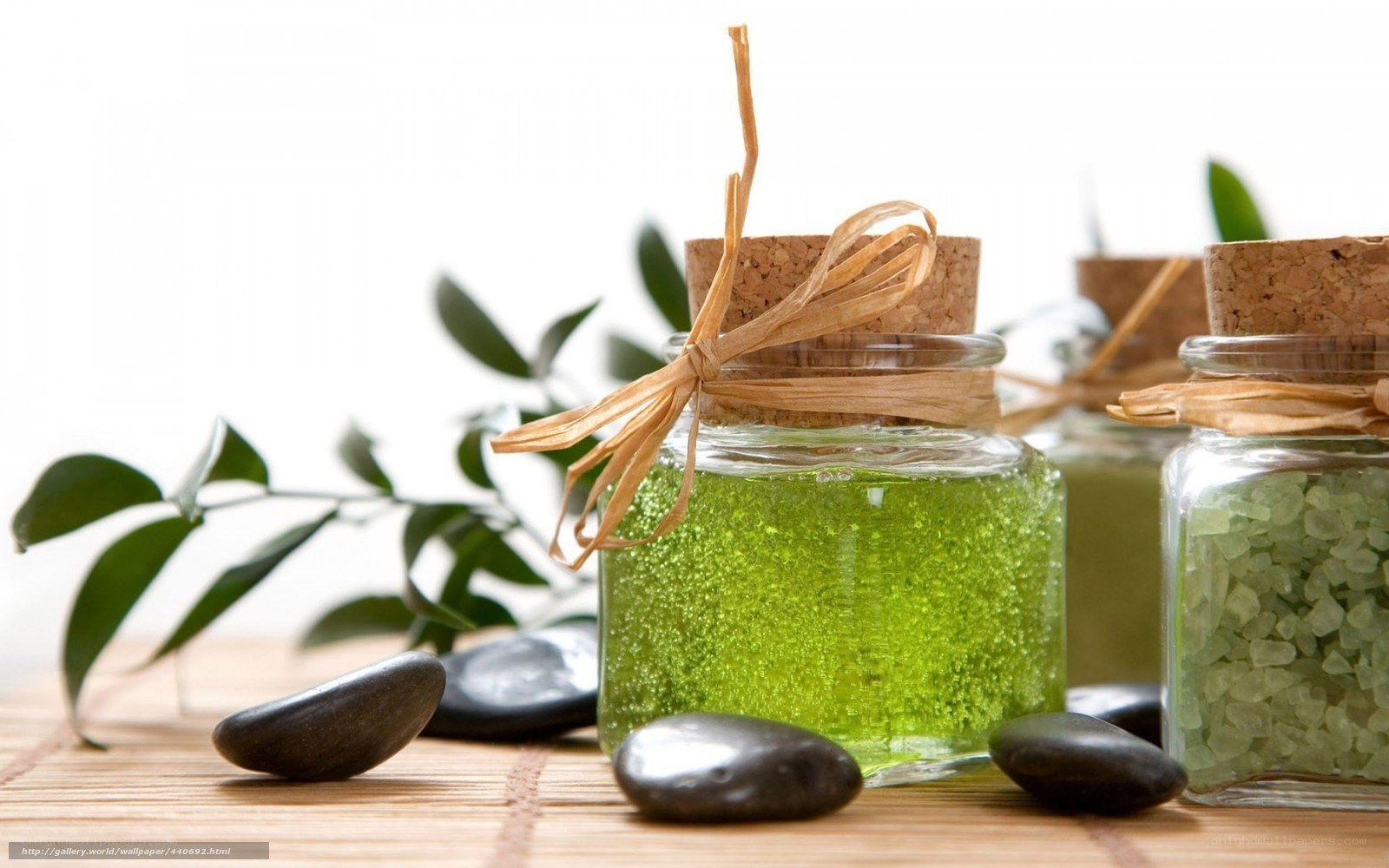 Green spa products on bamboo