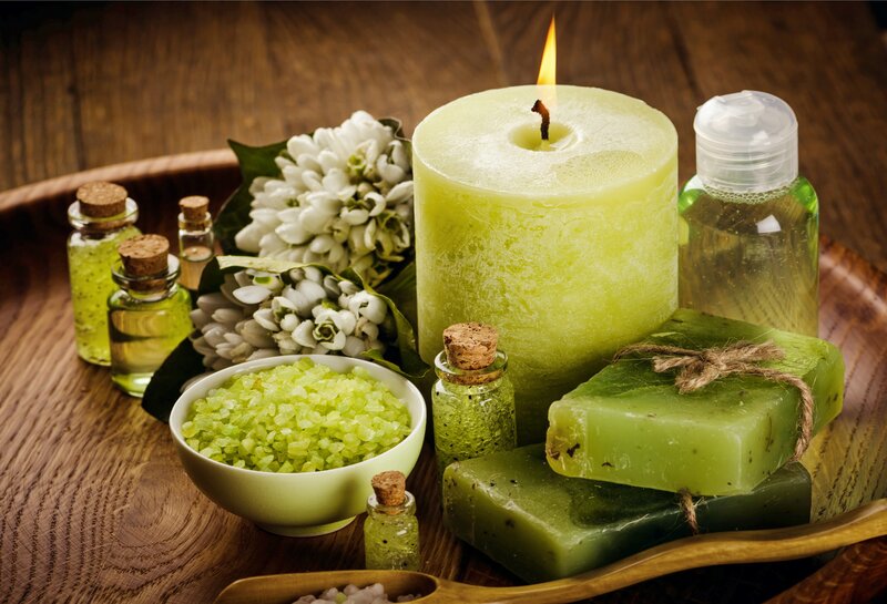 Green Spa Products on Tray