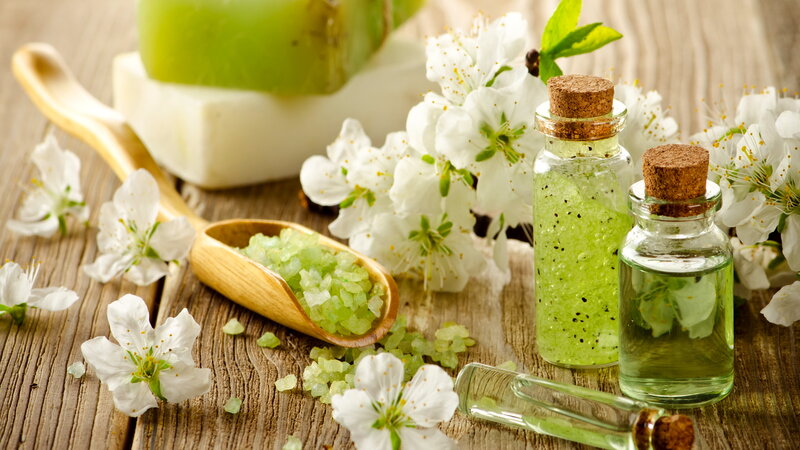 Green Spa Products on Wood