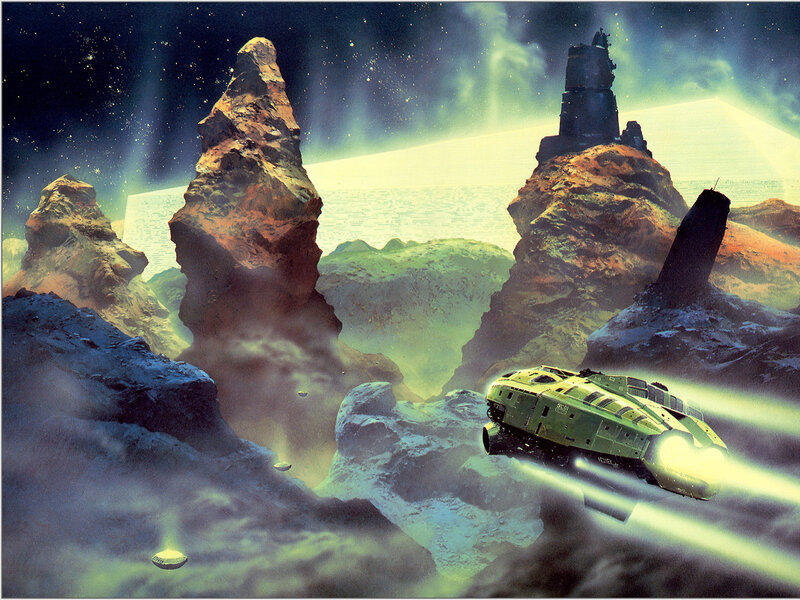 Green Spaceship Flying — Dramatic, Night
