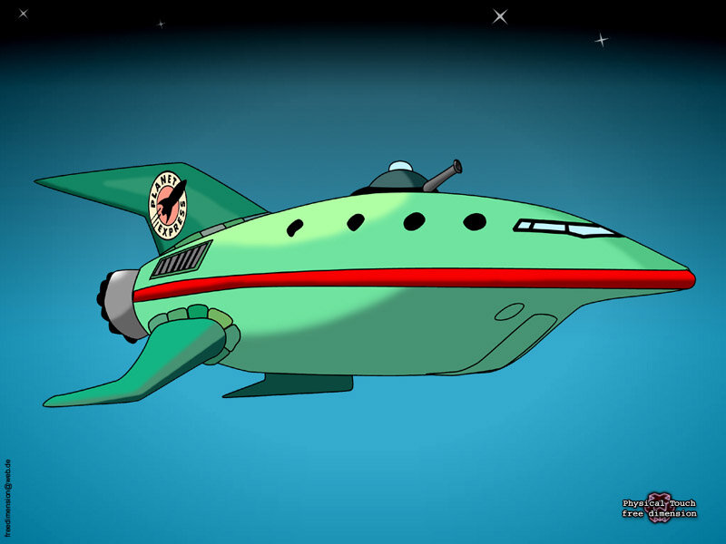 green spaceship in space