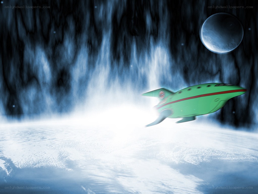 green spaceship in space