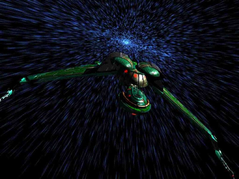 green spaceship in warp speed