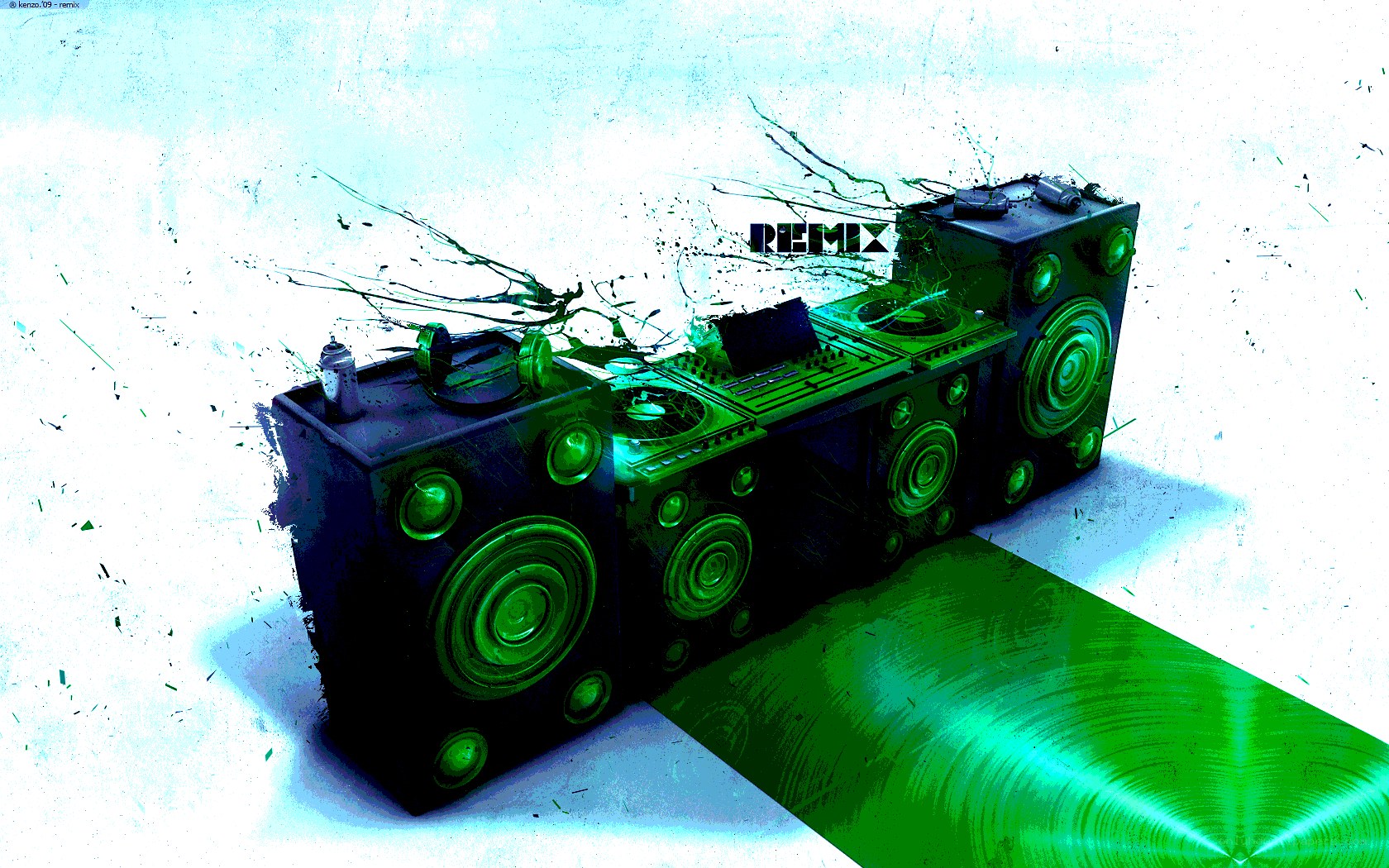 green speakers with sound waves