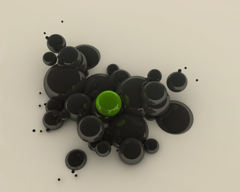 green sphere among black spheres