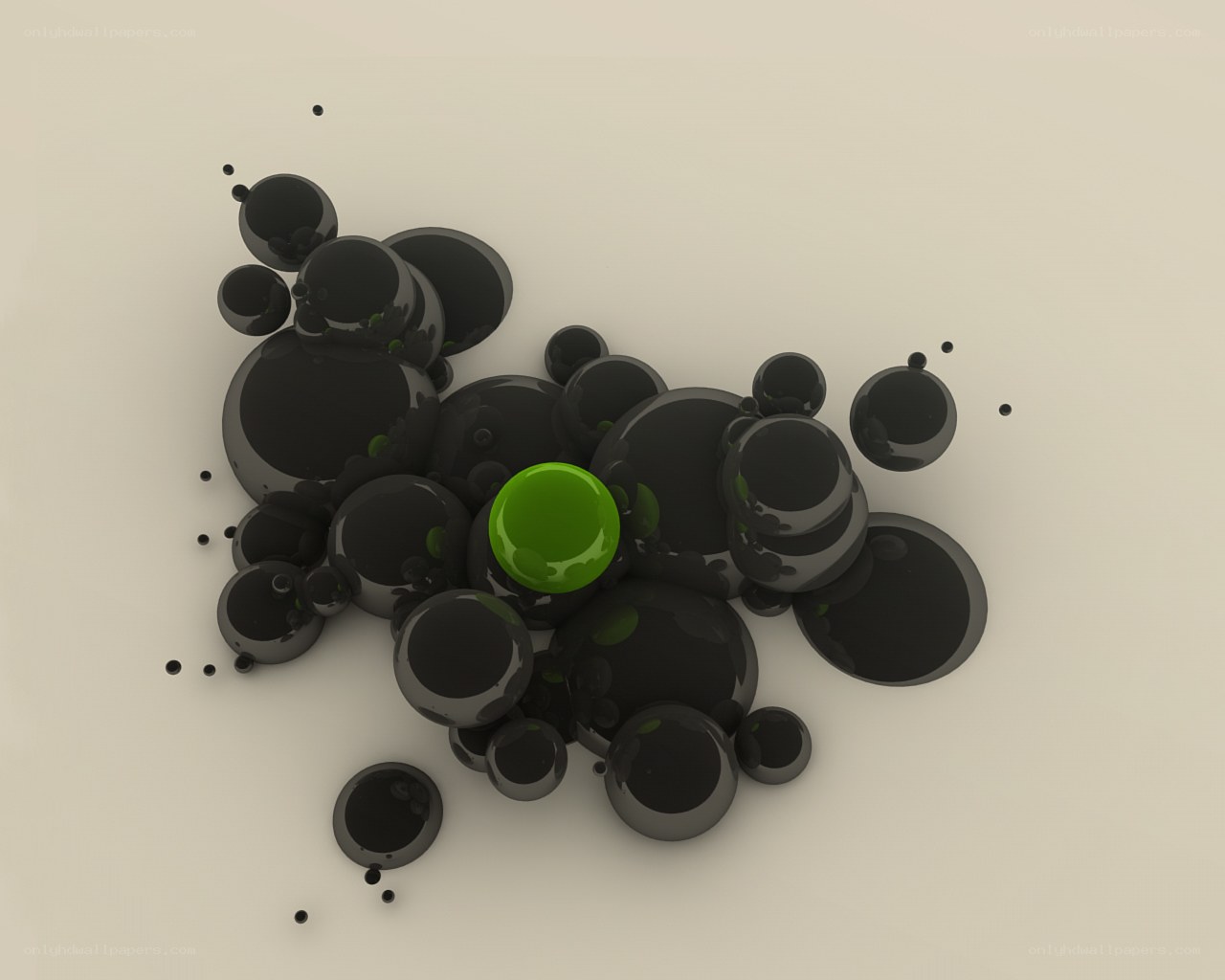 green sphere among black spheres