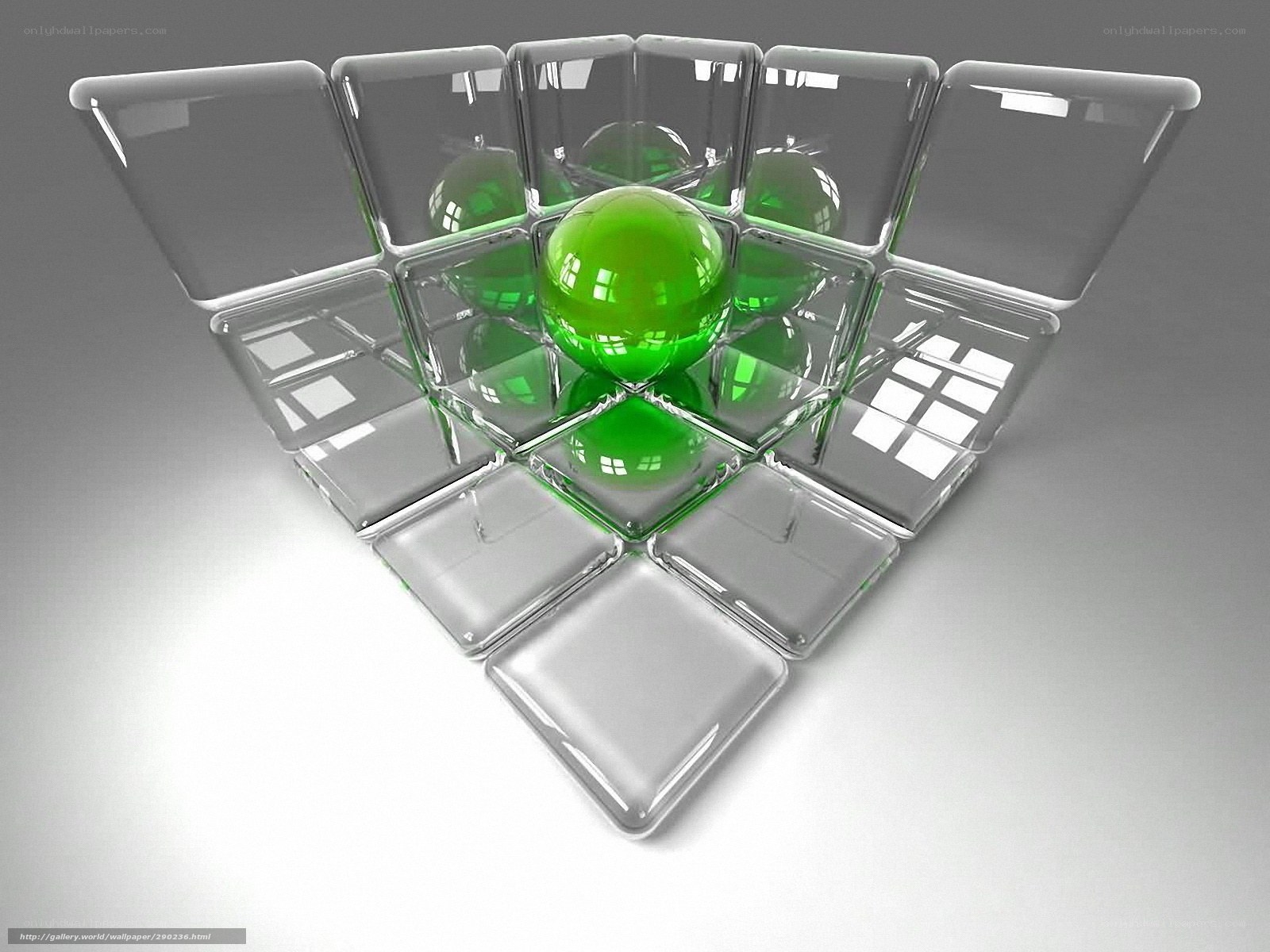 Green Sphere in Glass Cubes