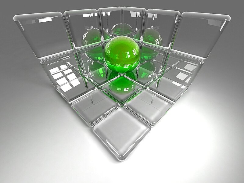 Green Sphere in Glass Cubes — Neutral, 3d Render, Cube