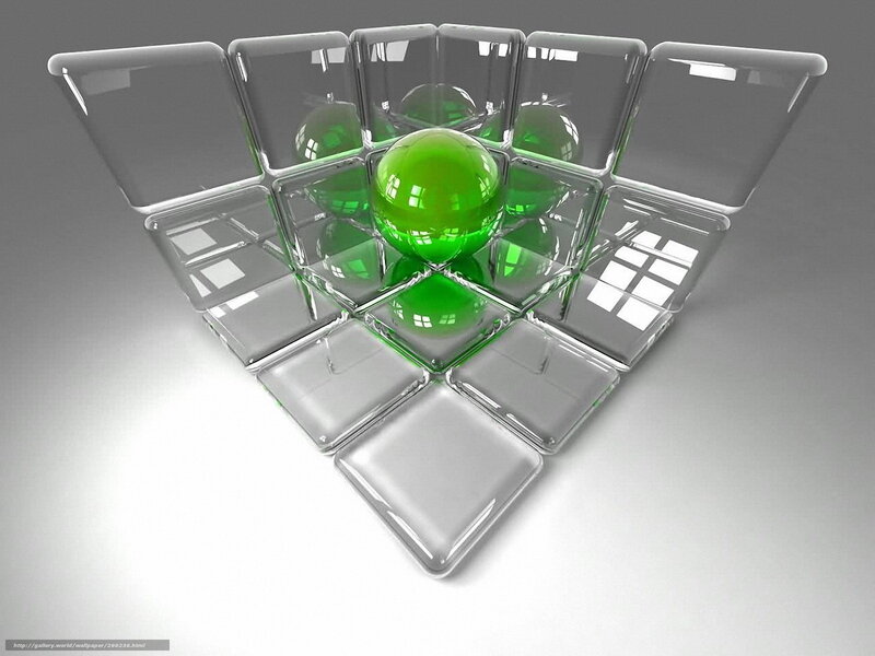 Green Sphere in Glass Cubes — Neutral, 3d Render