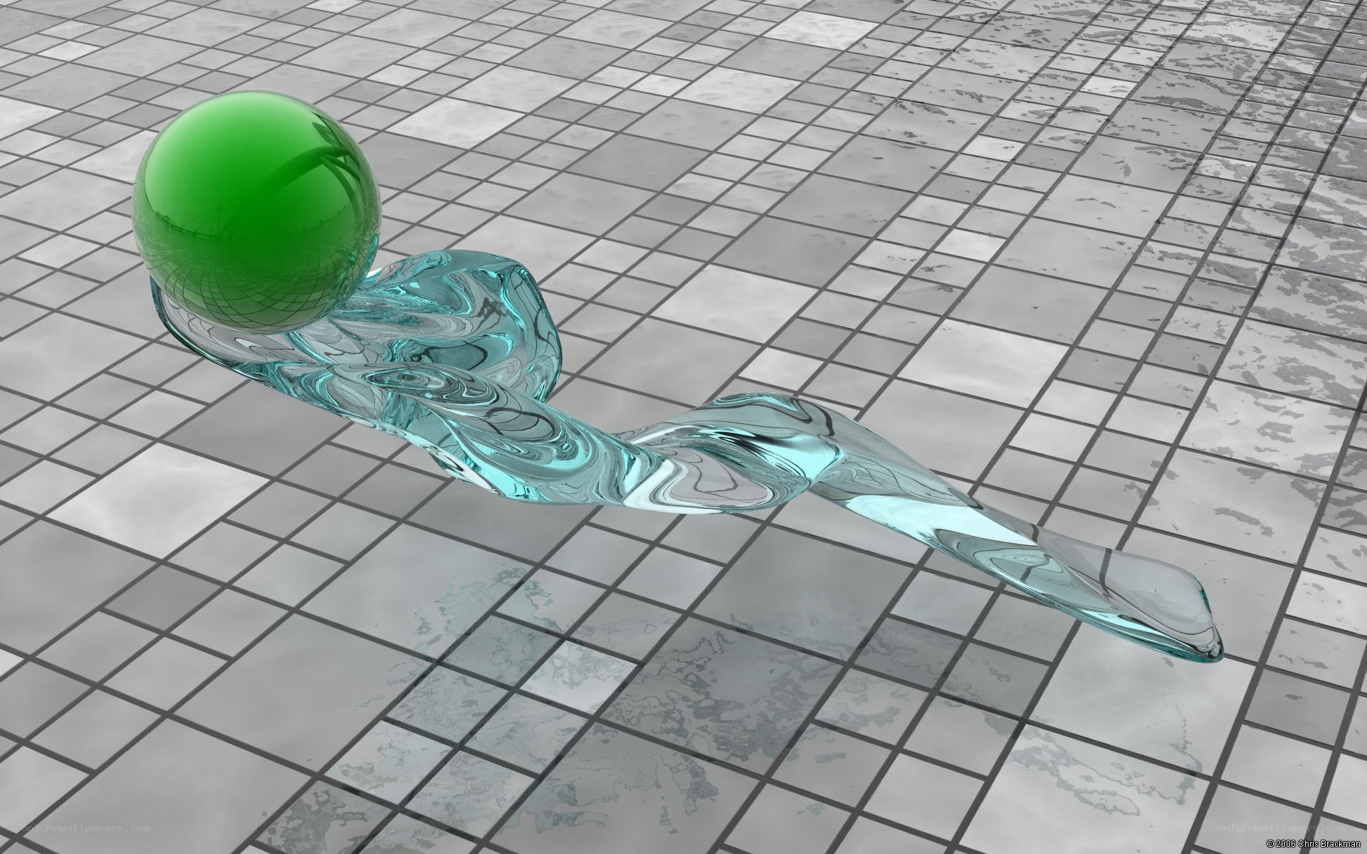 green sphere on glass figure