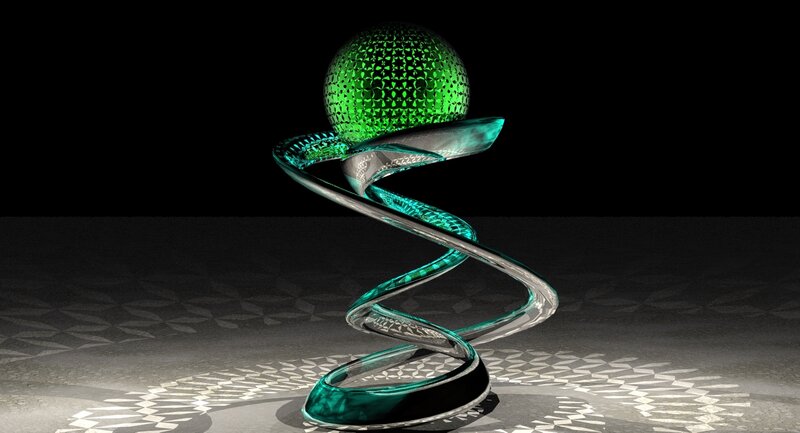 Green sphere on spiral stand
