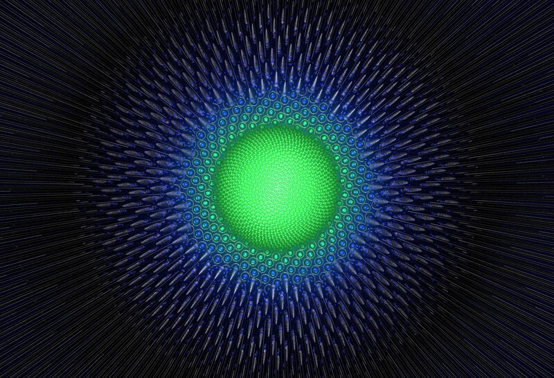 Green Sphere with Blue Spikes — Abstract