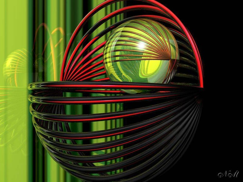 Green Sphere with Red Rings