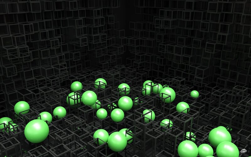 green spheres in a cube maze