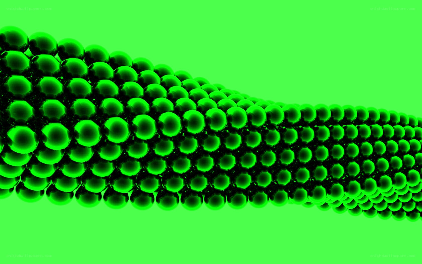 green spheres in a wave pattern