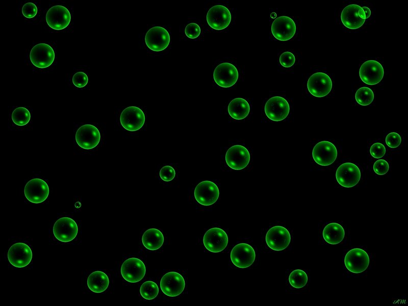 green spheres on black background