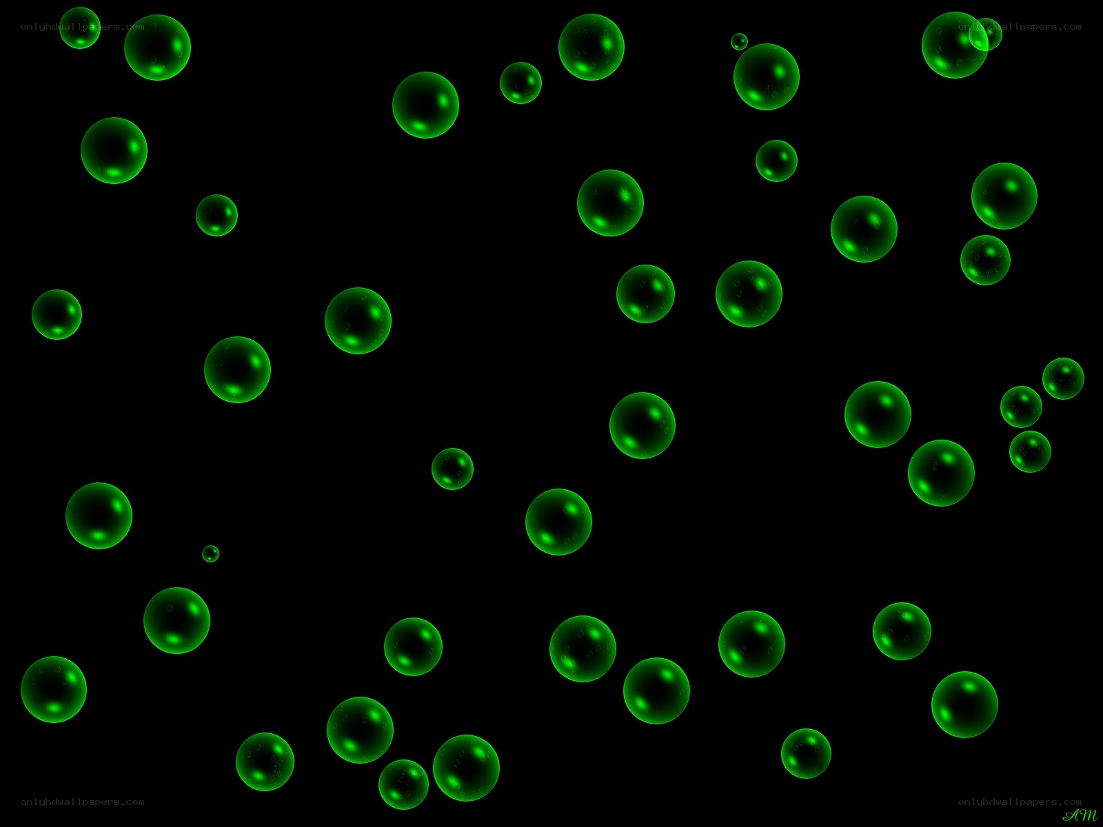 green spheres on black background