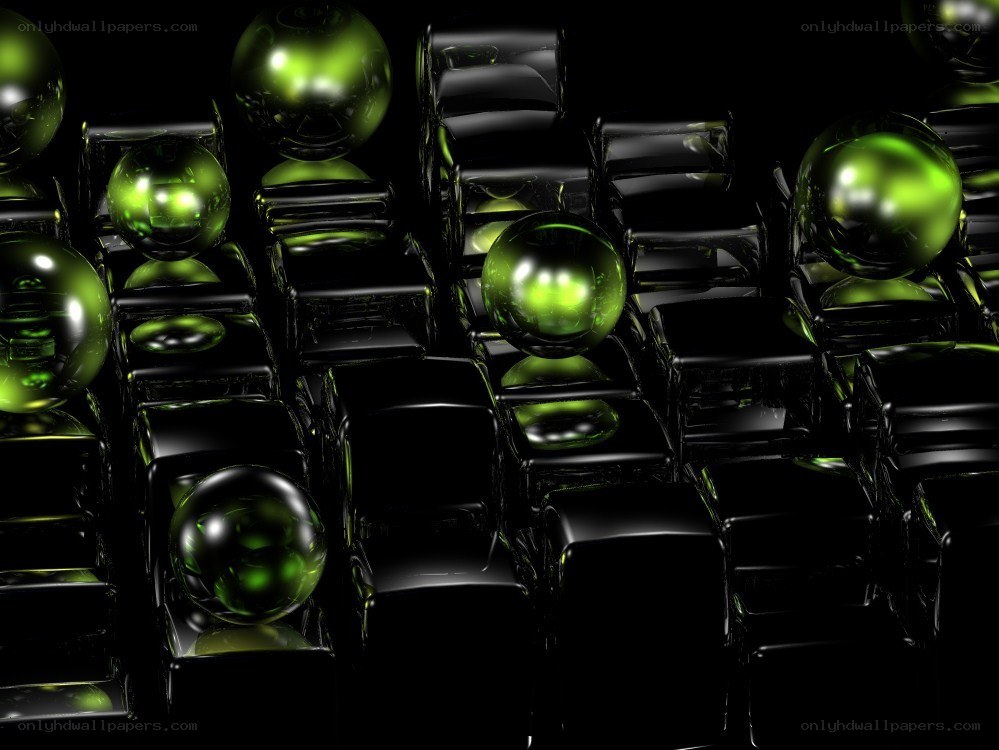 Green spheres on black cubes