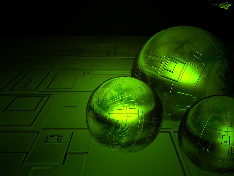 green spheres on grid
