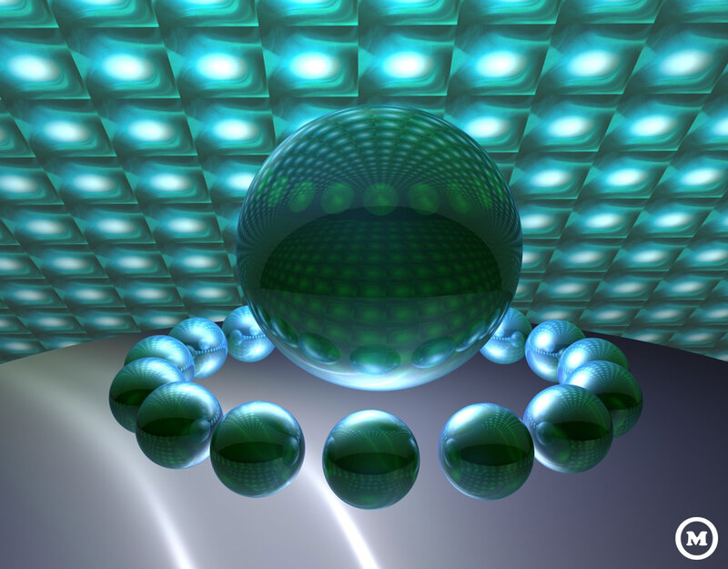 Green Spheres on Platform