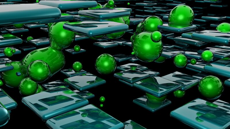 Green Spheres on Platforms