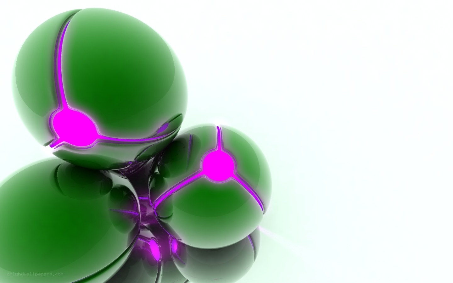 green spheres with purple light