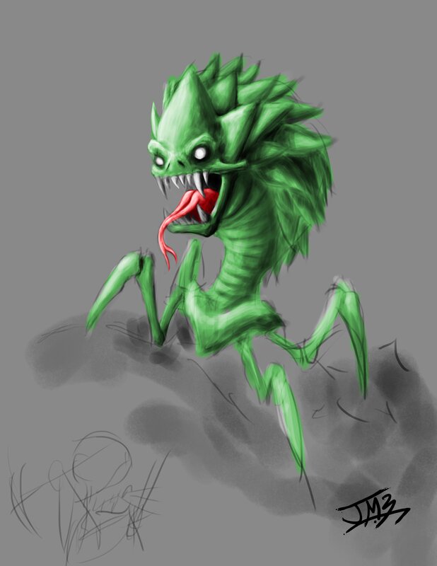 Green Spiky Monster — Aggressive