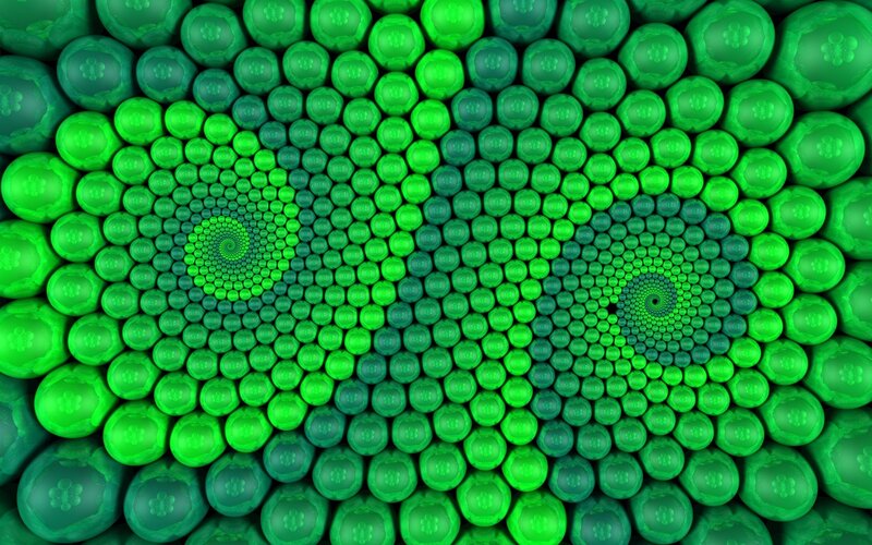 Green Spiral Pattern — Hypnotic, Abstract, Spheres