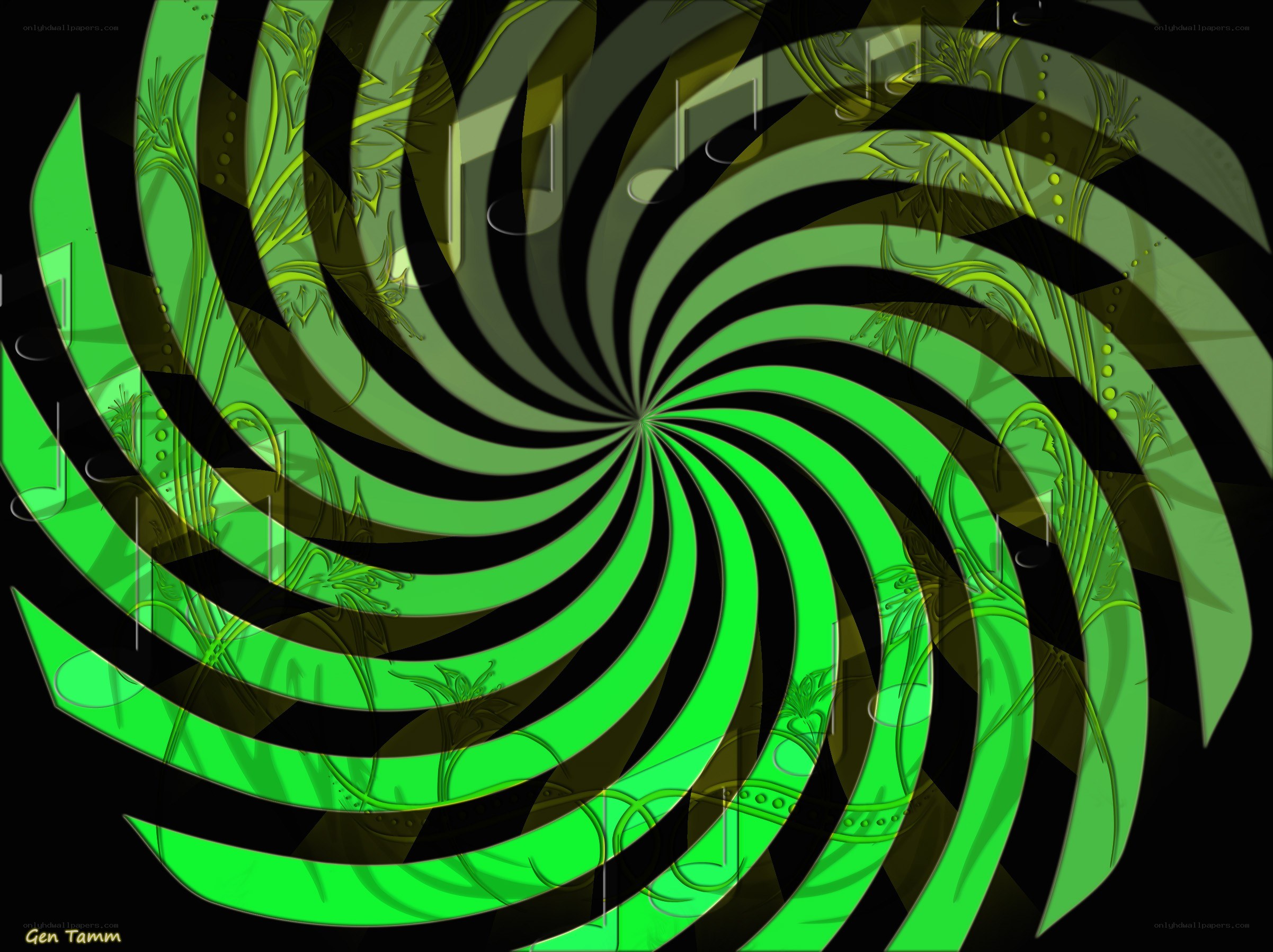 Green spiral with musical notes