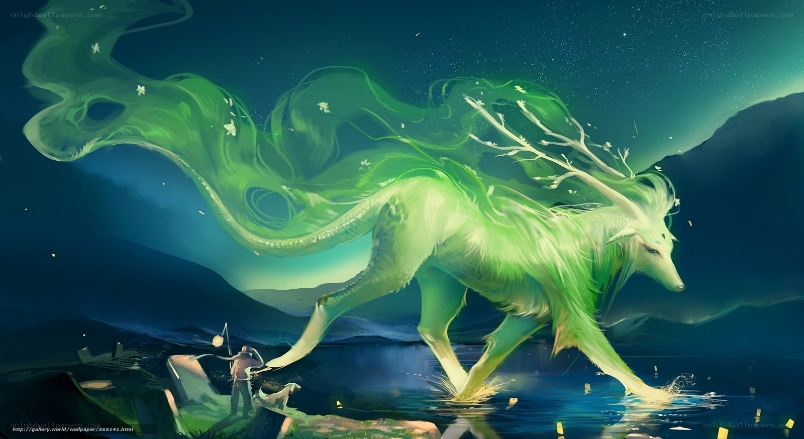 Green spirit horse in night