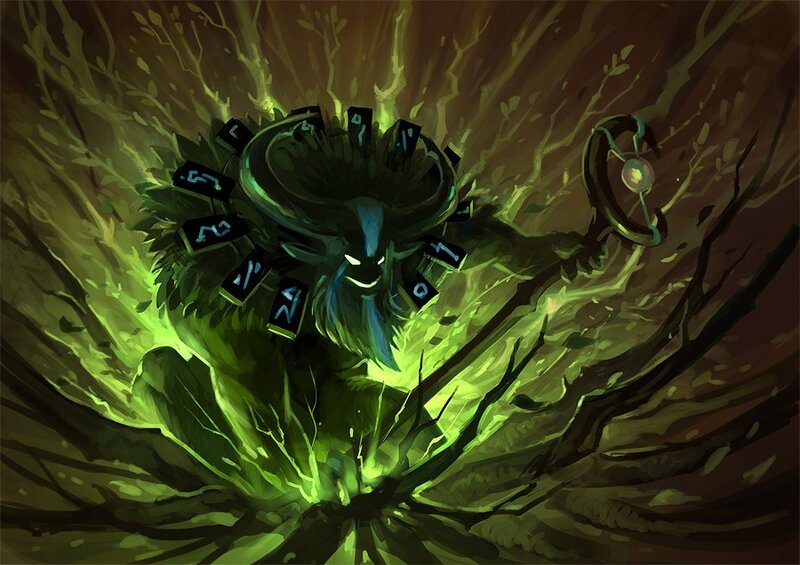 green spirit with glowing runes