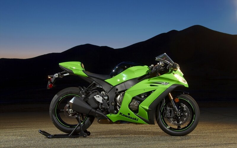 Green Sport Motorcycle — Dramatic, Sunset, Photograph