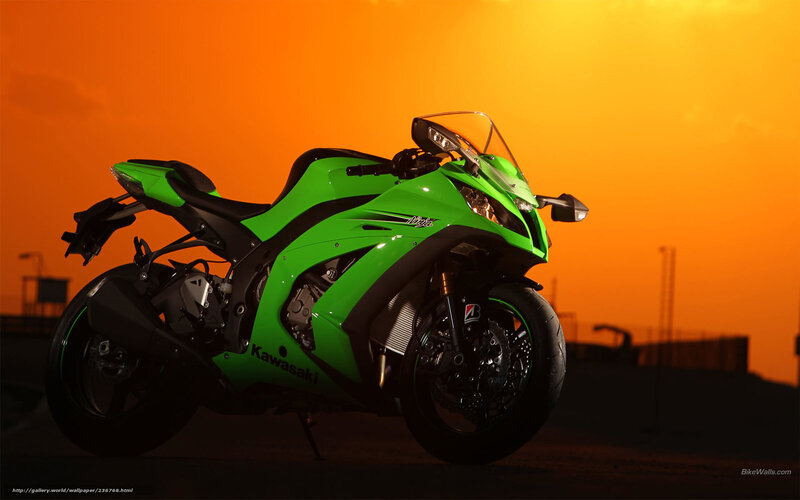 Green Sport Motorcycle — Dramatic, Sunset