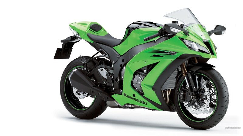 Green Sport Motorcycle — Neutral, Photograph, Windshield, Exhaust, Disc Brakes