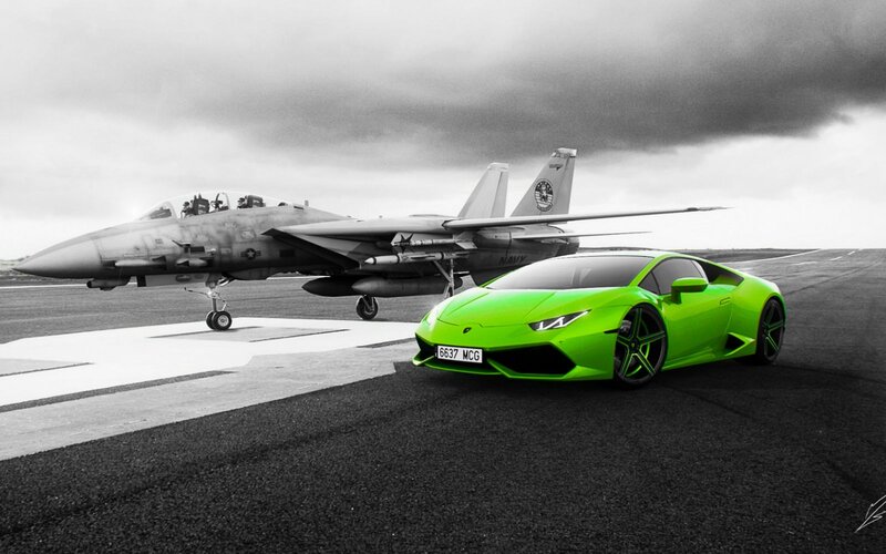 Green Sports Car and Jet