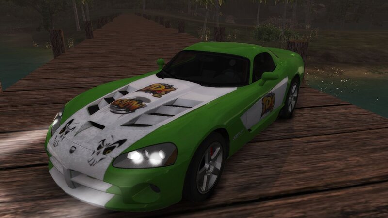 Green Sports Car — Calm, Night