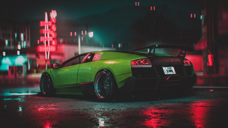 Green Sports Car — Dark, Moody