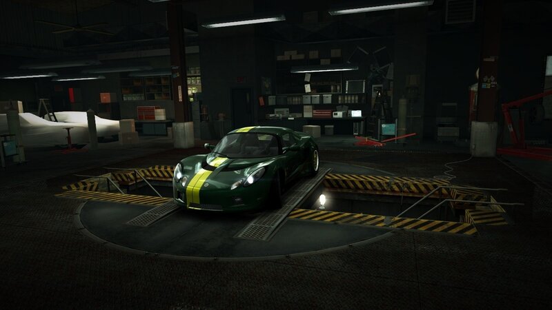 Green Sports Car — Dark, Night, 3d Render, Garage, Car Lift, Workshop, Black