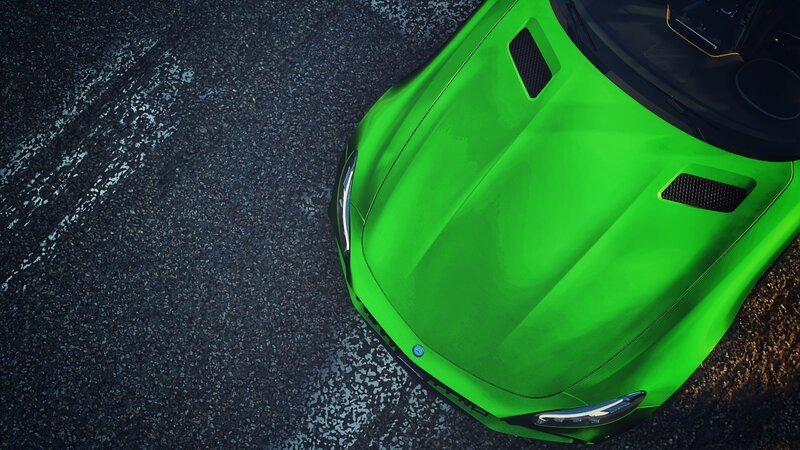 Green Sports Car — Dramatic, 3d Render, Asphalt
