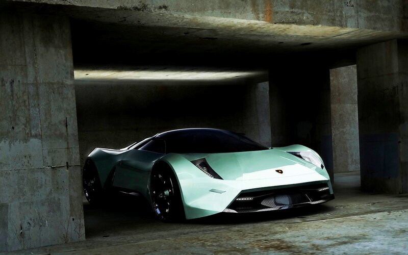 Green Sports Car — Dramatic, 3d Render, Concrete Structure