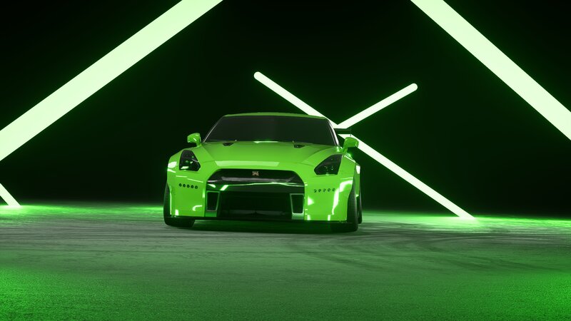 Green Sports Car — Dramatic, 3d Render, Neon Lights