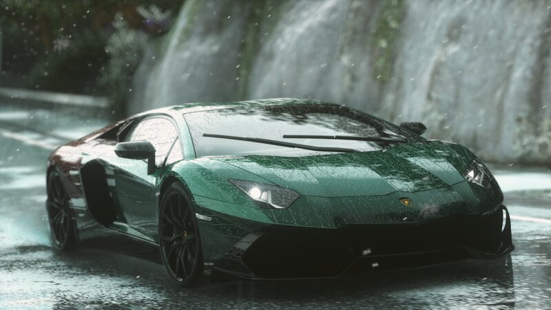 Green Sports Car — Dramatic, 3d Render, Rain