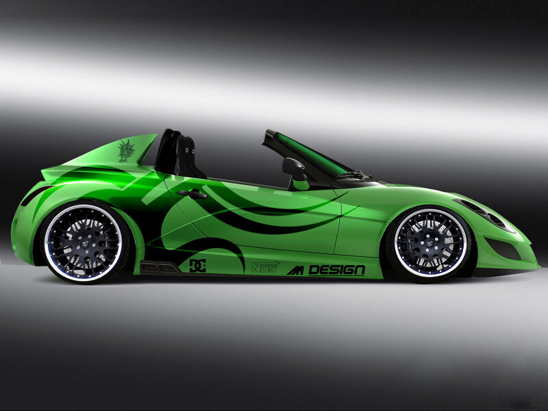 Green Sports Car — Dramatic, 3d Render, Tires